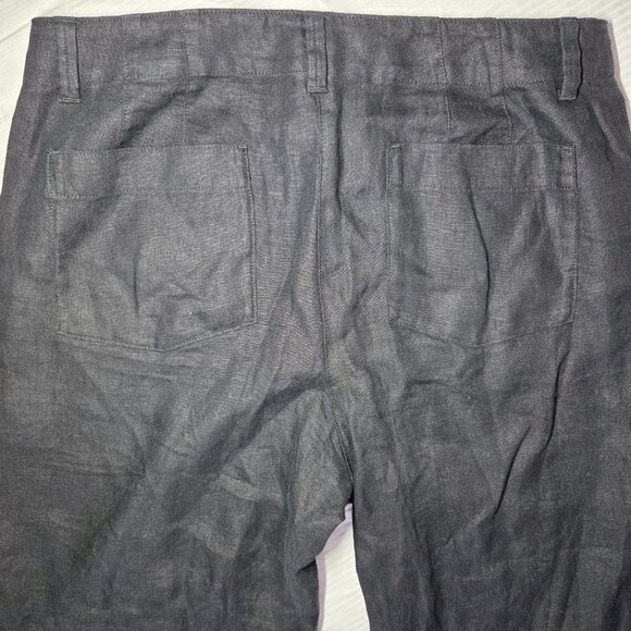 Talbots Wide Leg 100% Linen Black Cropped High Rise Pants 12P (34x25) - Picture 4 of 7